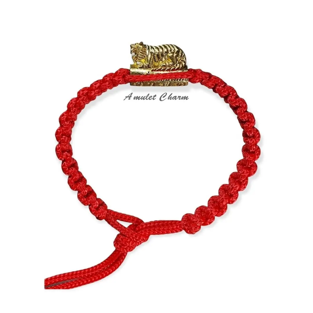 Tiger Bracelet Nylon Red and Black  Bang Phra Temple Powerful Thai Amulet Jewelry From Thailand