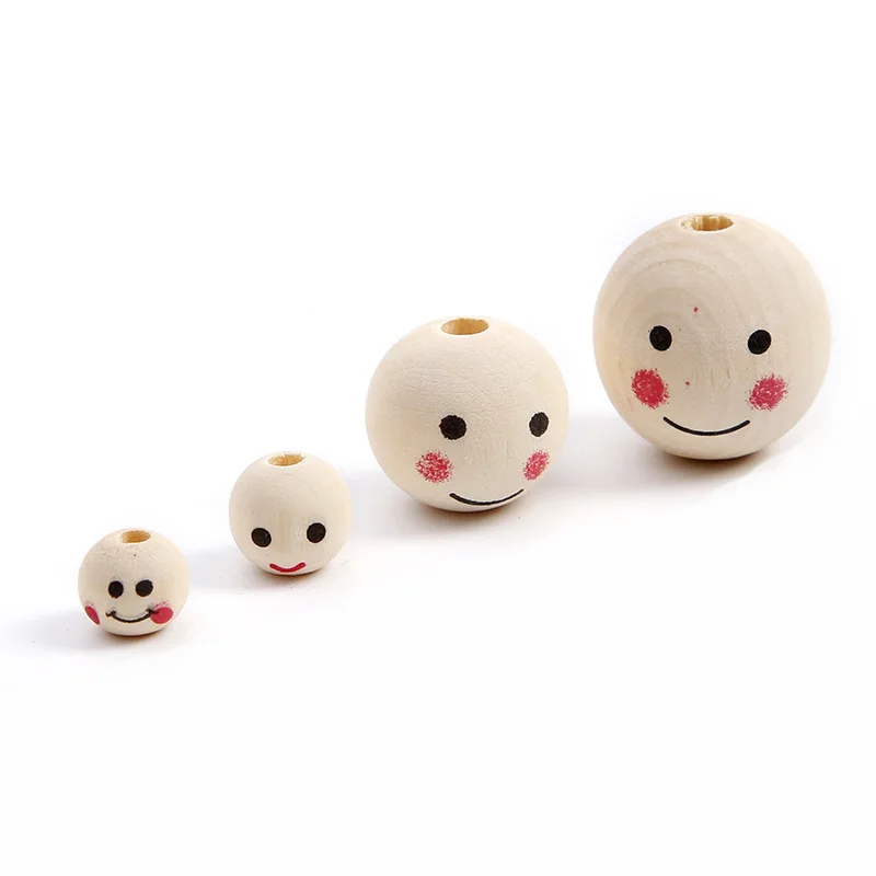 Handmade Smiley Face Natural Wood Beads Ball Round Loose Spacer Beads For Jewelry Making Diy Bracelet Accessories