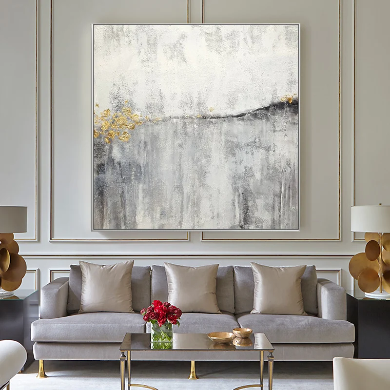 Настенная картина в скандинавском стиле абстрактный пейзаж настенное искусство на холсте серого и белого цветов ручная роспись 20 х2 0 дюймов/50 х50 см