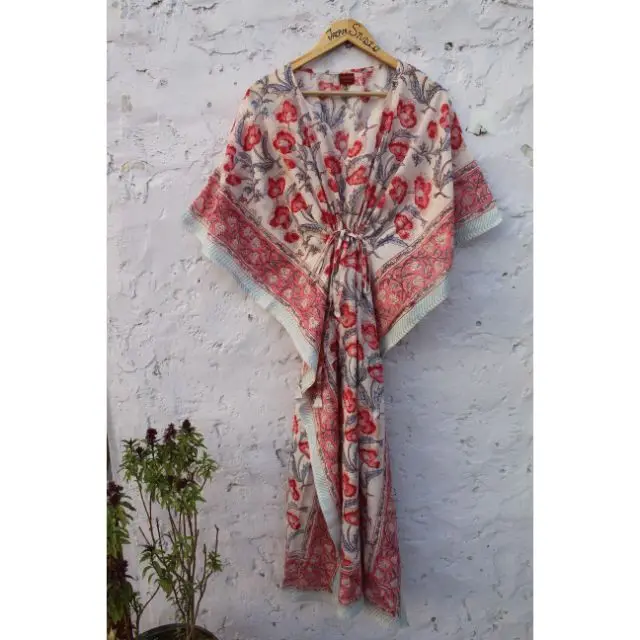 Caftan Woman Free Size Indian Hand Block & Floral Printed Cotton Woman Pario Tunics Maxi Gown Dress