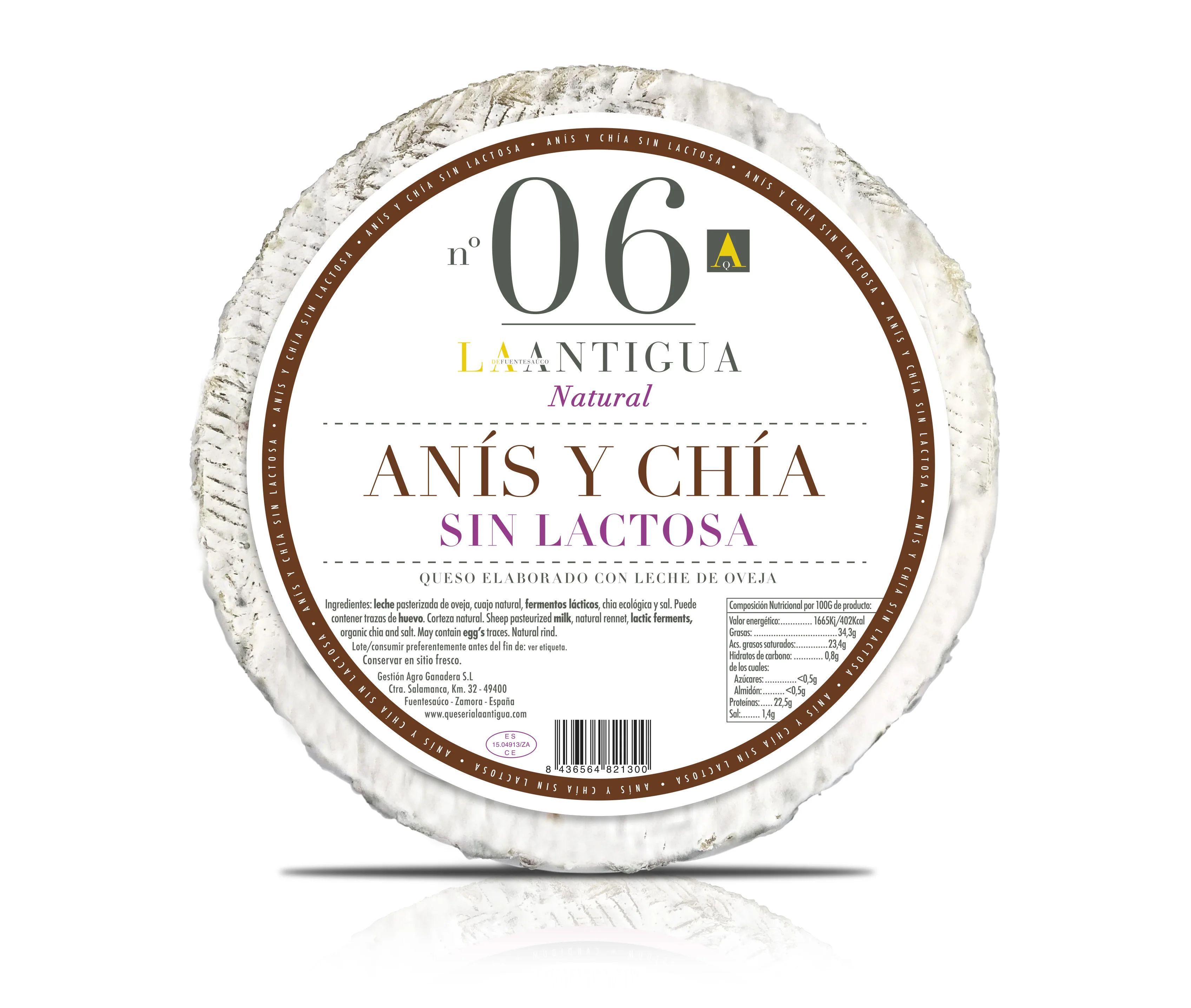 La Antigua lactose-free cured cheese with anise an chia