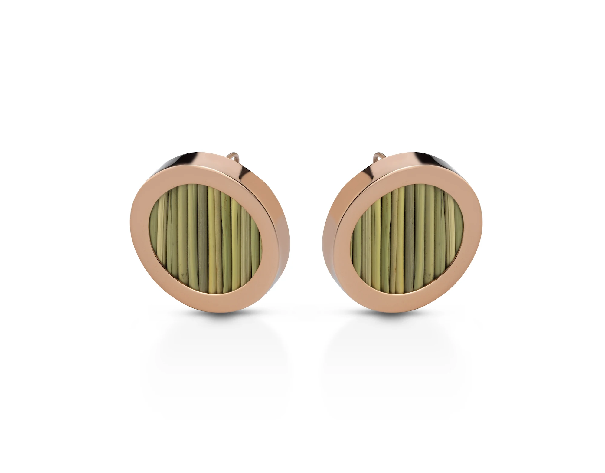 Eco Handmade in Italy Style Round Earrings 01Made in Italy luxury costume Jewelry Brand stramma leaves rose gold pleated bronze