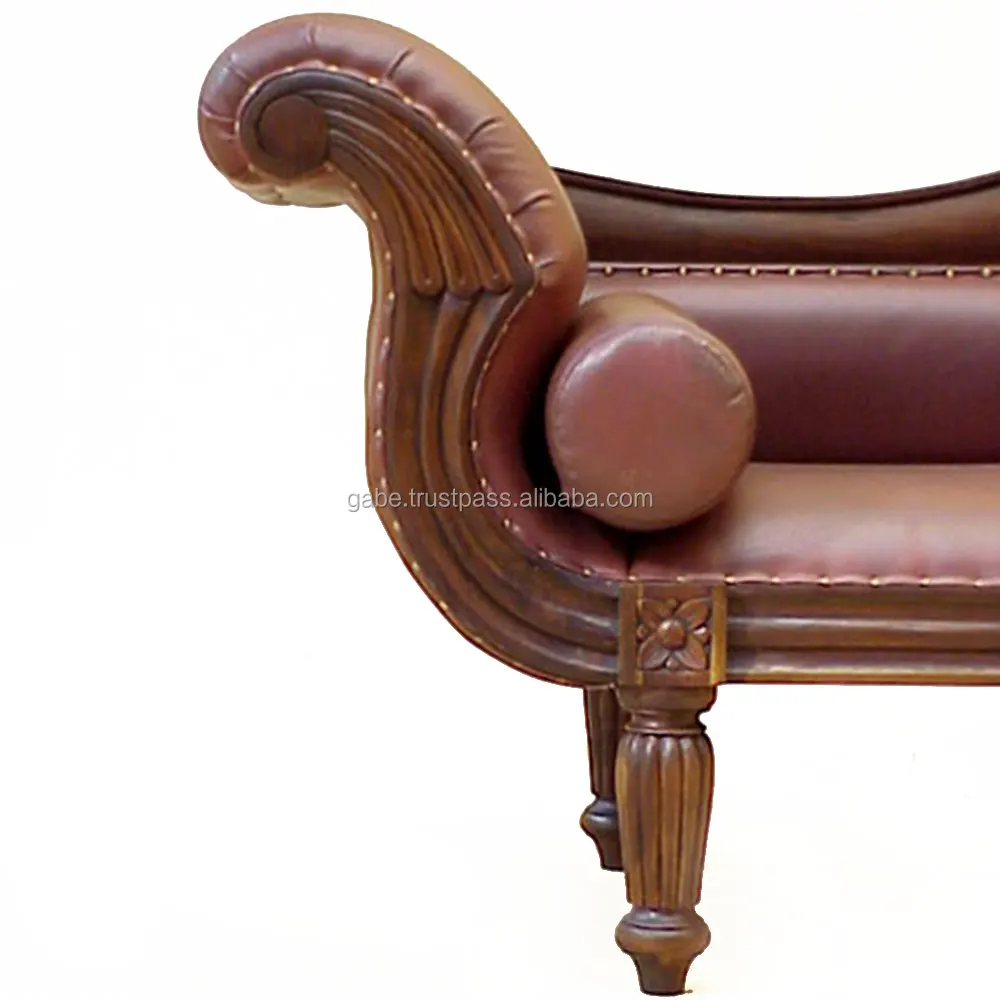 Wooden sofa 3 Seater solid teak wood Antique carved with leather upholstery