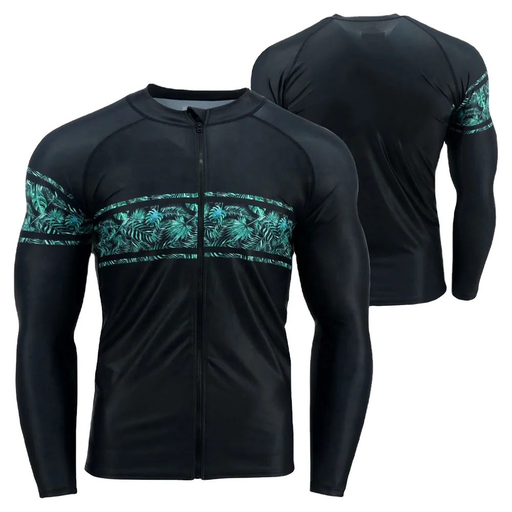 Direct Factory Sale Male Rash Guard Customized Logo & Design Zip Closure Full Sleeves Gym Wear Swim Suit For Men