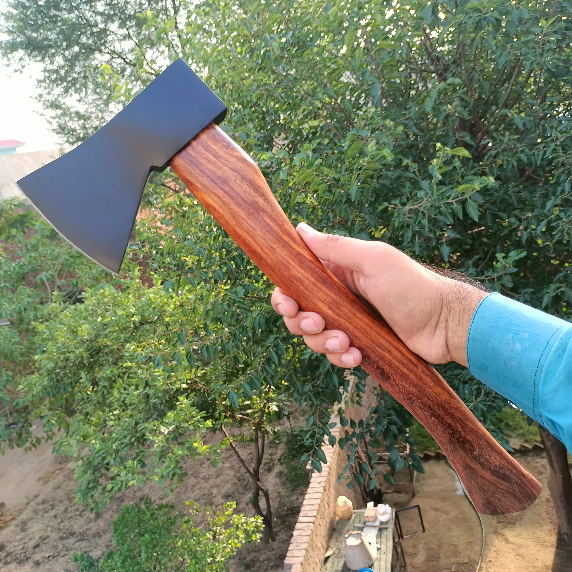 Топор викингов ручной работы из углеродистой стали с Черной головкой Медный топор для выживания и кемпинга деревянной ручкой оптовая продажа кожаным футляром