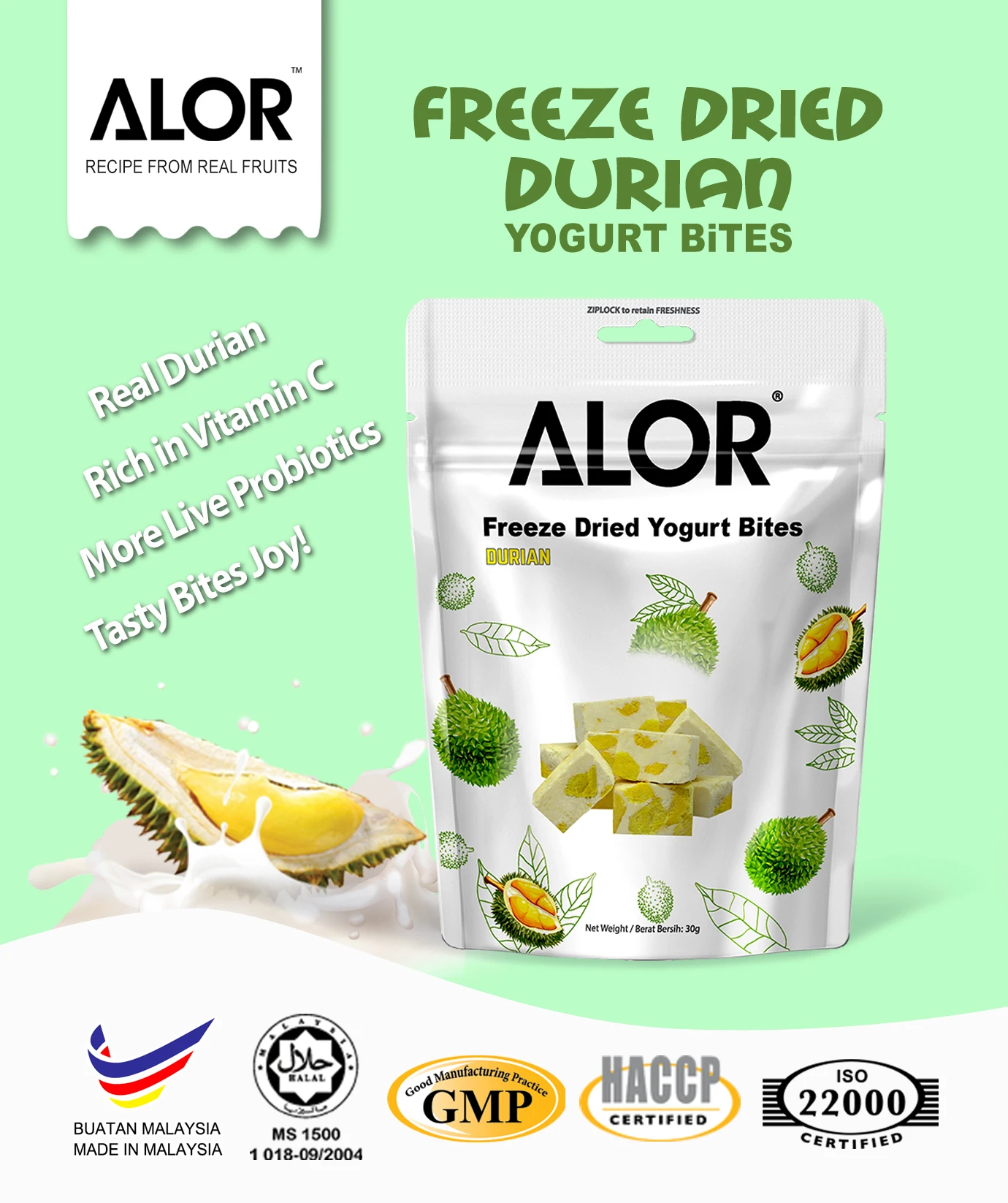 Premium Freeze Dried Yogurt Durian with high probiotics