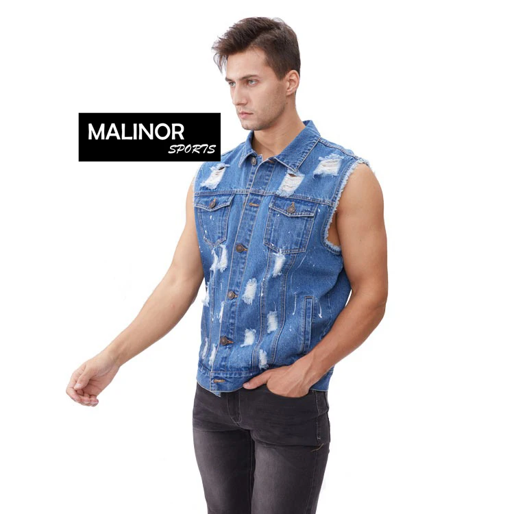 Оптовая продажа мужской джинсовый жилет без рукавов топ дизайнерские мужские жилеты