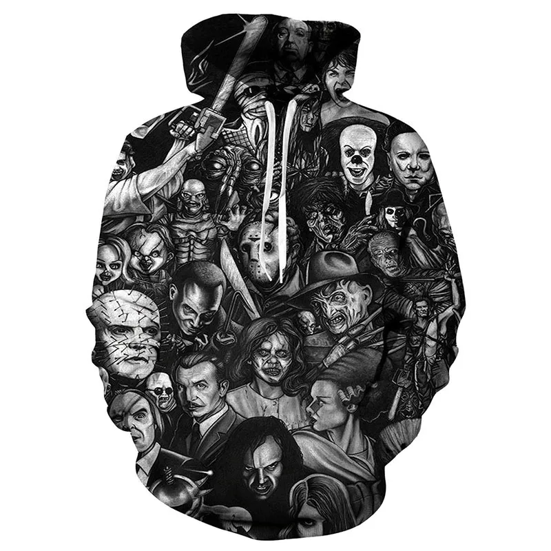 2023 New Arrival Personality Hoodies Horror Movies 3D Sublimation Printed Pullover Men Women Casual Oversized Hooded Sweatshirts