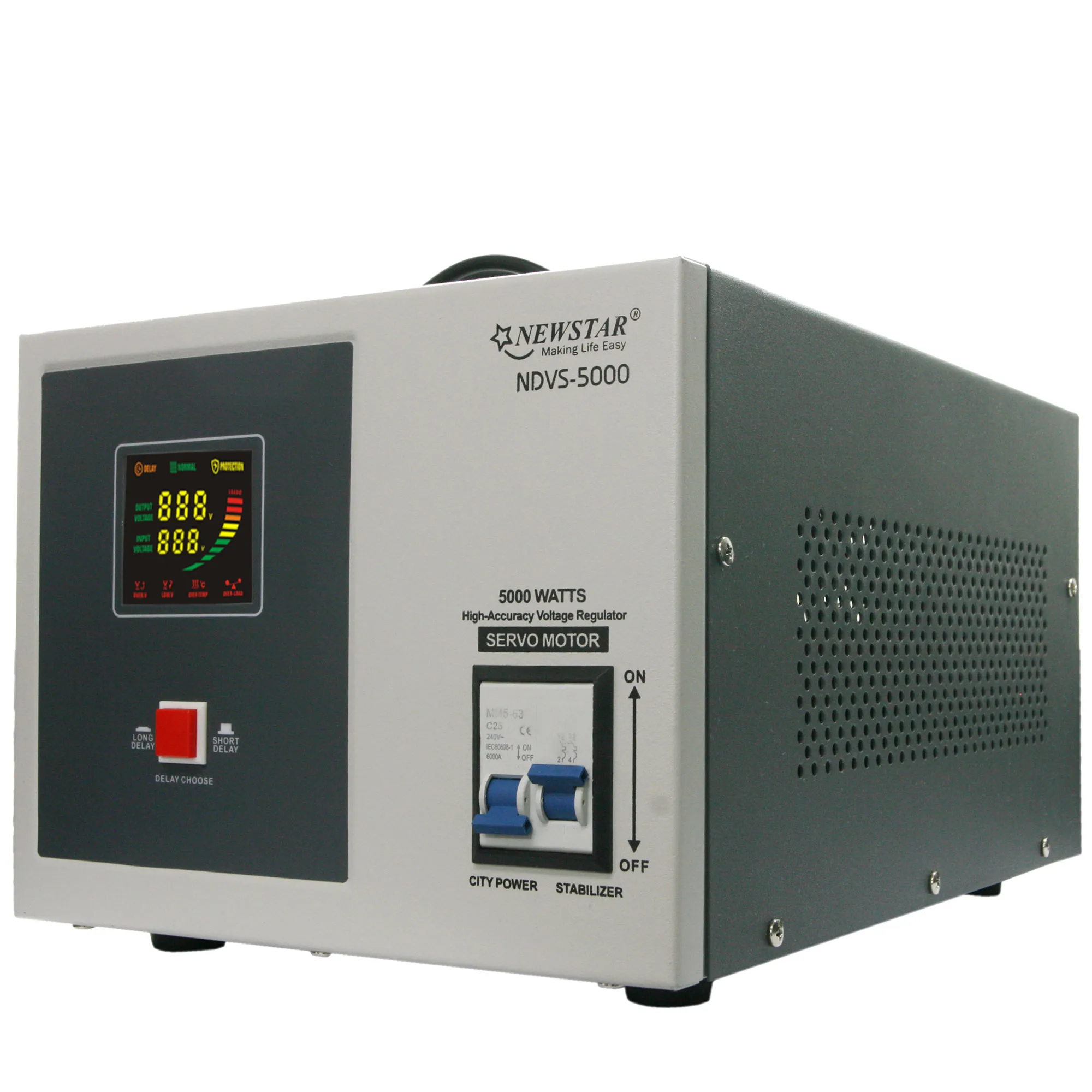 Newstar NDVS-5000 Digital Servo Motor Type Automatic Voltage Regulator/Stabilizer 5000W AVR with Surge Protection (LCD Display)