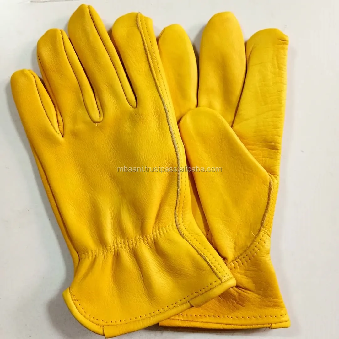Wholesale water resistant yellow leather working driver gloves for men