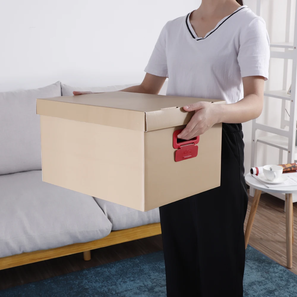 A4 Folding Desktop Office Organizer Collapsible Corrugated Cardboard Carton Paper Document File Storage Box With Handles Lid