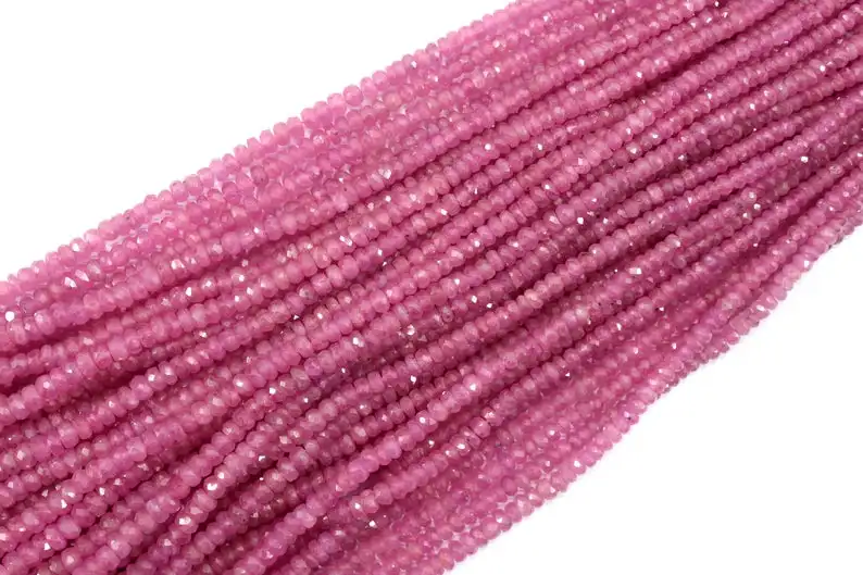 100% Natural Super Quality 1 Strand Genuine Pink Sapphire Gemstone Faceted Rondelle Beads For Jewelry Making