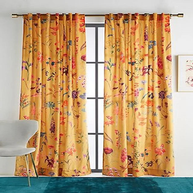 The cheap price 100% Organic Cotton and linen printed door GOTS Certified curtain home window curtain