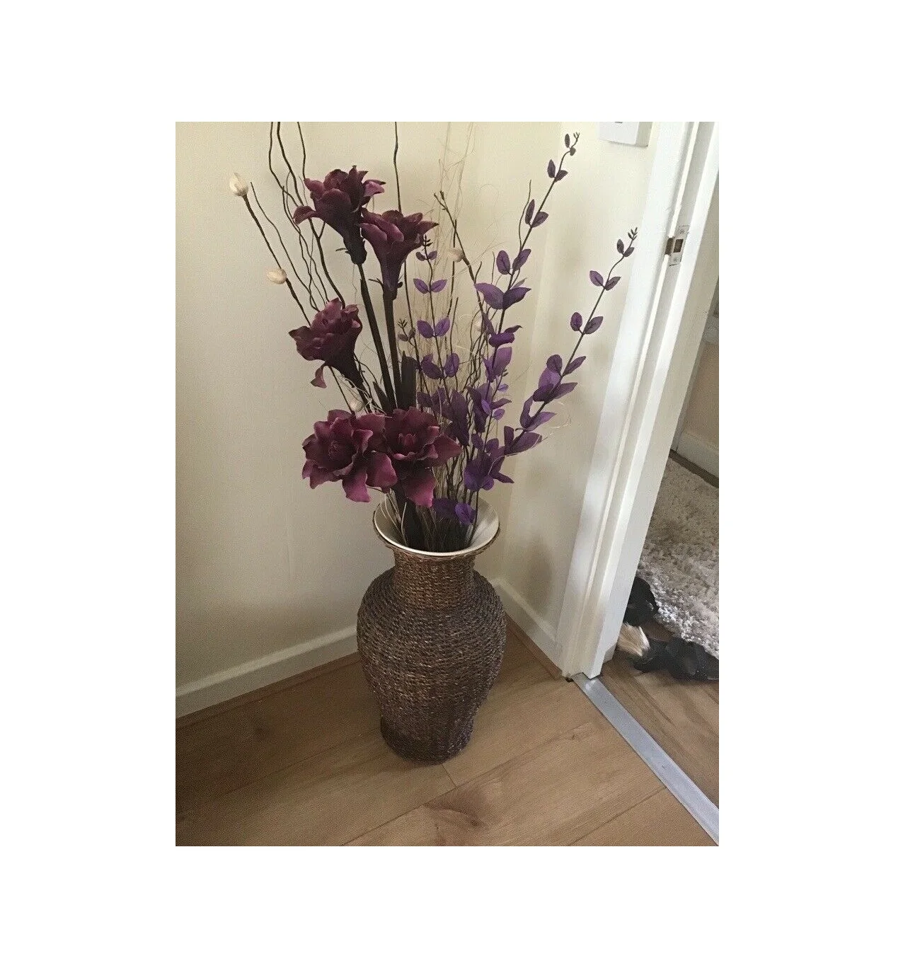 Home decor embosed gold metal standing large floor flower vase