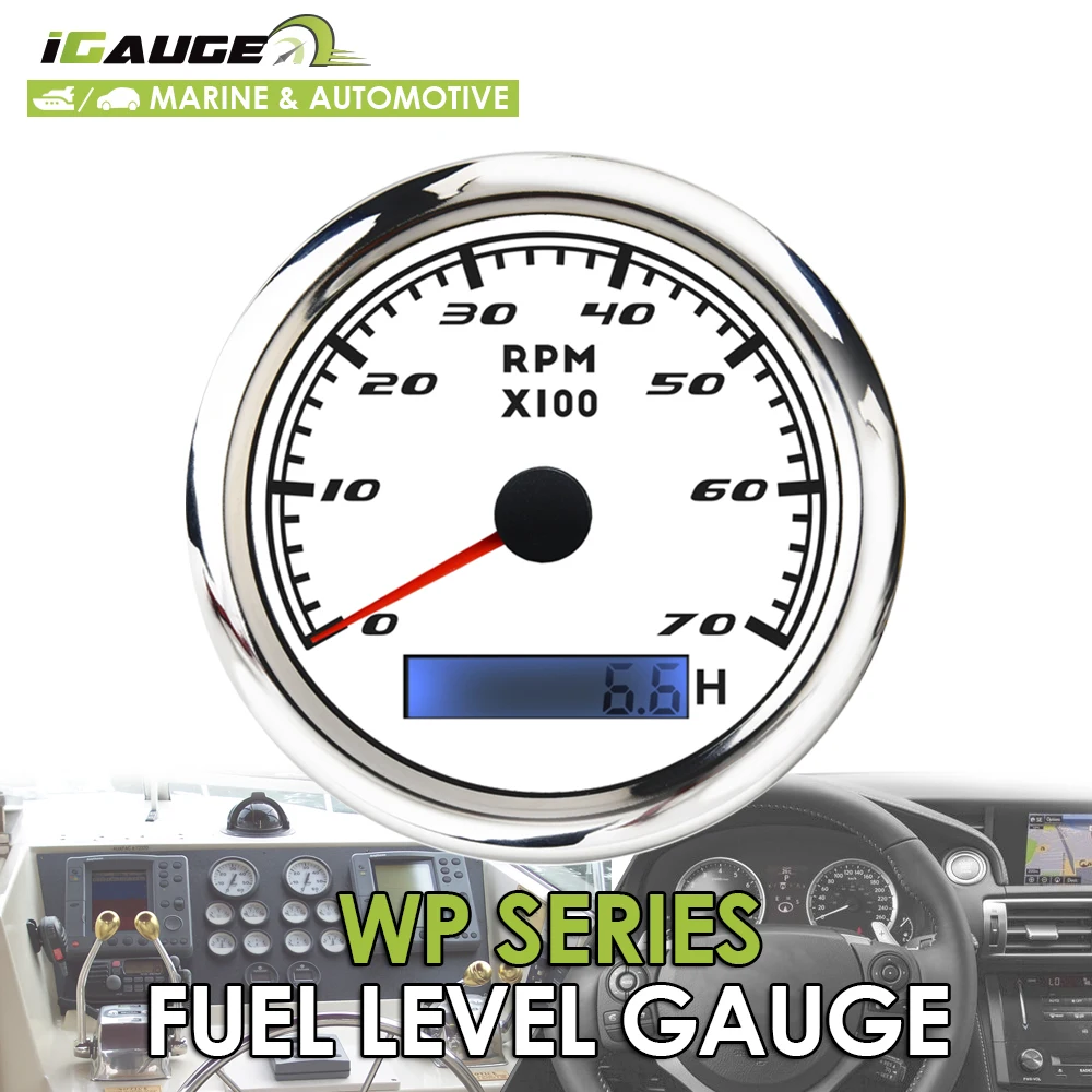 85mm electrical 70 RPM NMEA 2000 white face white LED tachometer with hour meter for marine