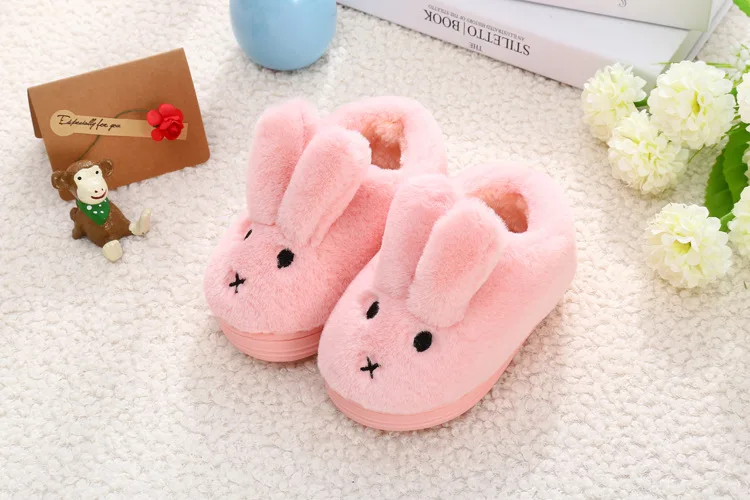 
Wholesale 1-3 years baby lovely rabbit ears indoor anti-slip kids plush slipper for winter 