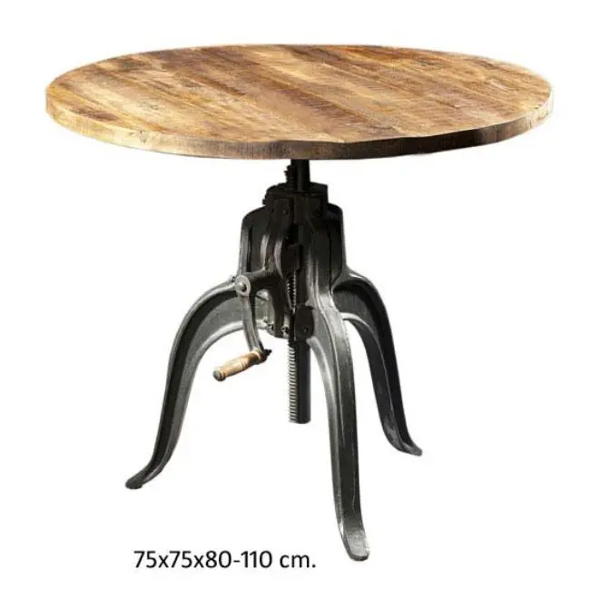 Industrial & vintage rusty black iron metal antique & solid mango wood Crank jack Height Adjustable  dining table