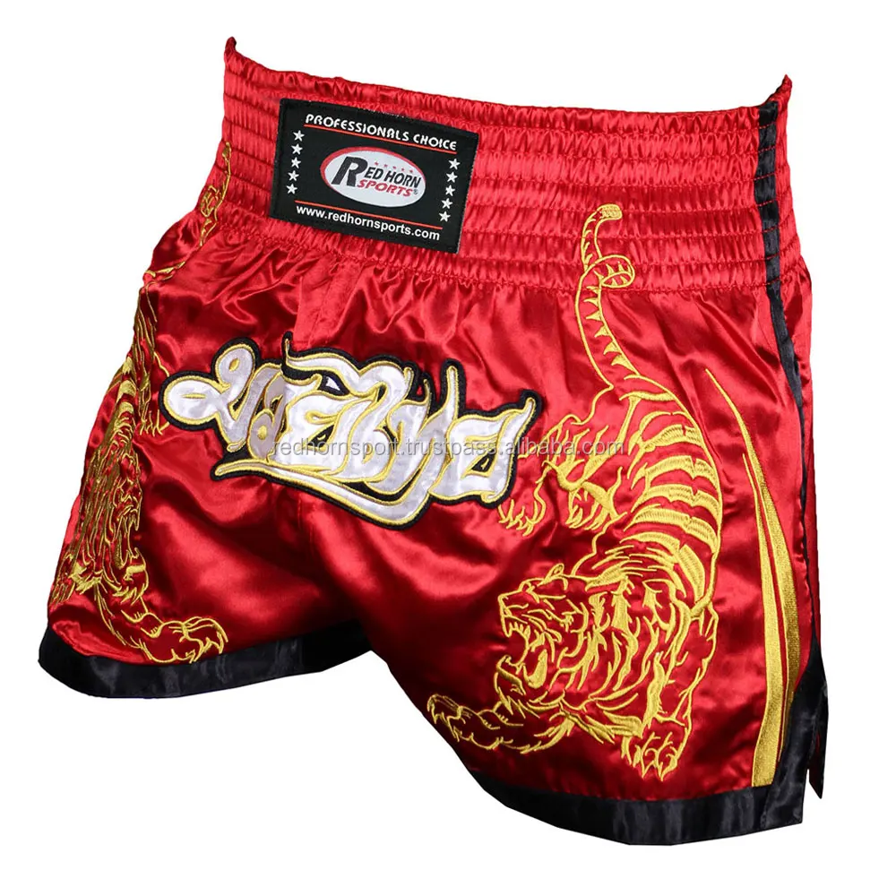 OEM Muay Thai boxing shorts, pants with splendid printing & embroidery, muay thai shorts custom