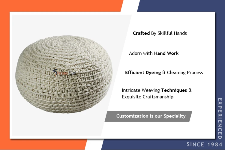 Best Quality Modern Design Hand Knitted Wool Poufs with Polystyrene Balls Filling