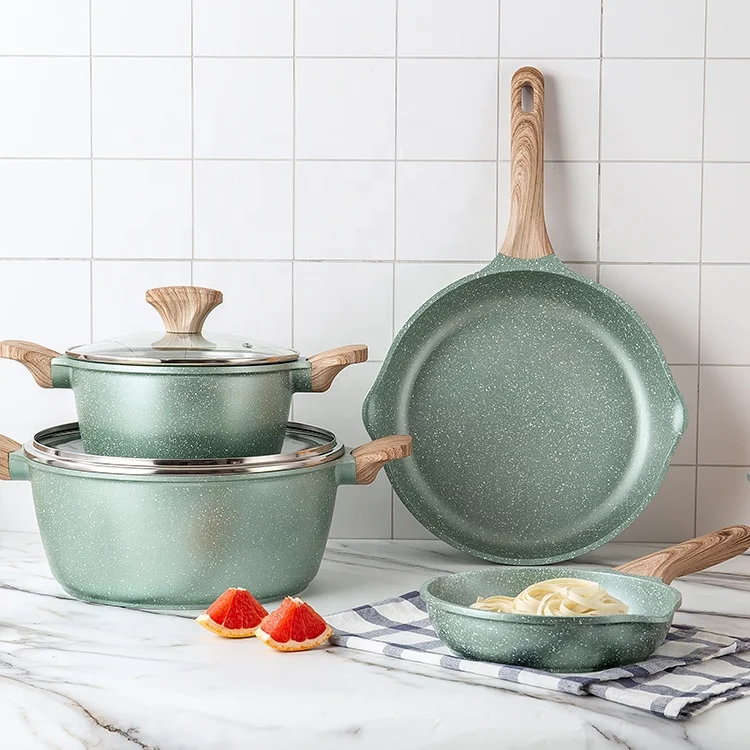 Maisons Hot Selling 4pcs Frying Pan Grill Pan Set Dutch Oven with Lid Non Stick Coating Soup Stock Pots Set