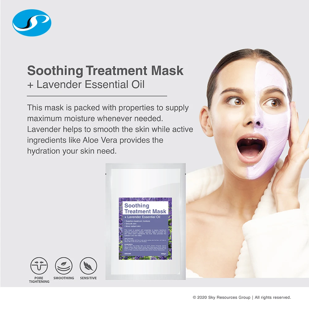 700gm Bulk Pack Pore Shrinking Soothing Hydrating Lavender Facial Mask with Aloe Vera for inflamed skin private label Malaysia