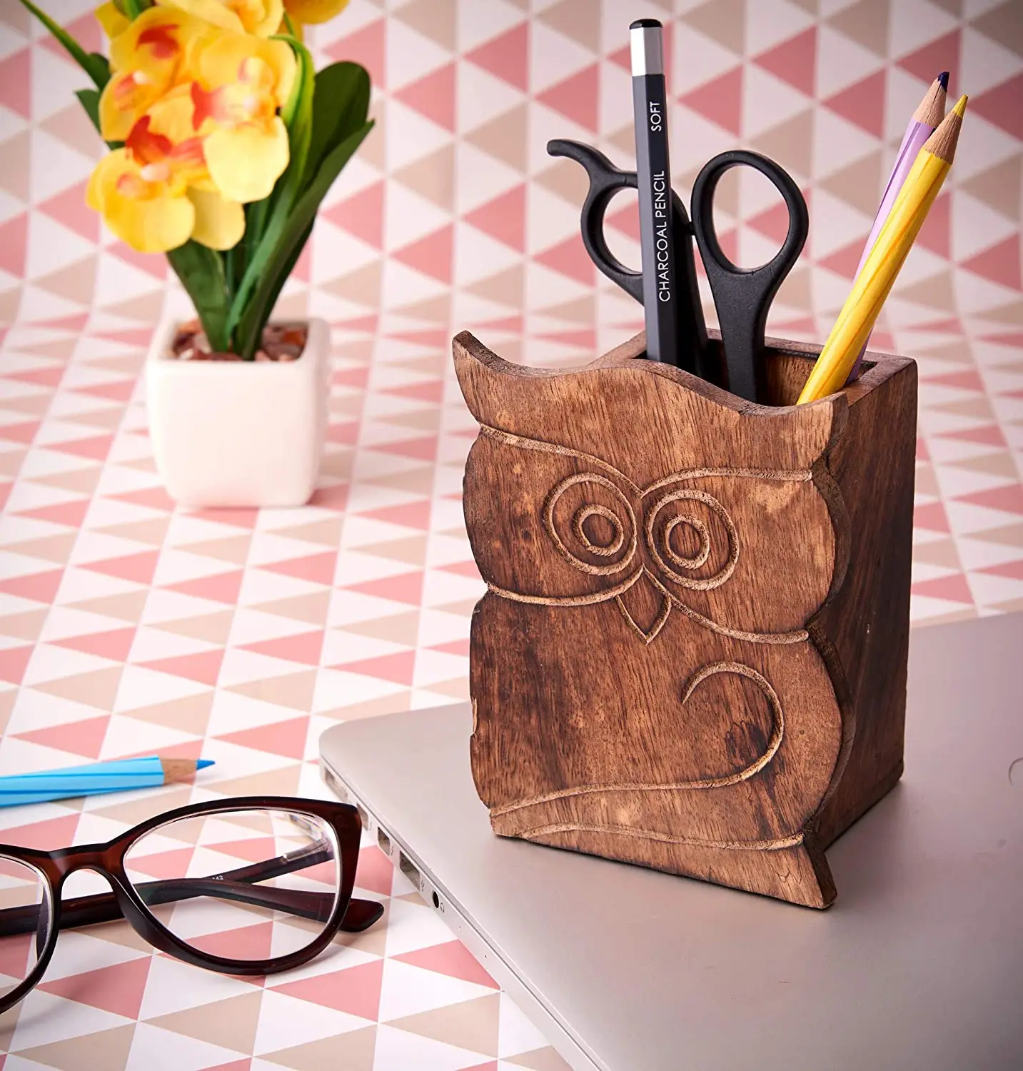 Owl Cute Pen Pencil Holder For Office Desk Tidy Spectacle Holder Birthday Gifts for Him Her Mom Dad CHWH011
