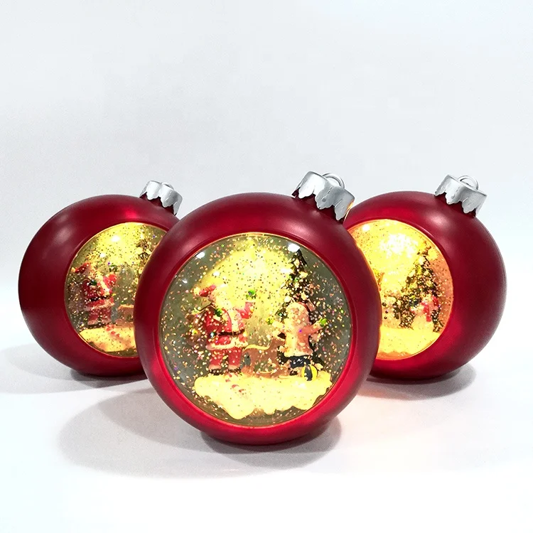 Custom Make Battery Operated Red  Swirling Glitter Water Musical Spinning Polyresin Christmas Santa Claus Lantern For Kids