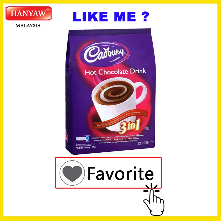 [Малайзия] Быстрая доставка + Halal Сертифицированный Cadbury 3 в 1 напиток горячего шоколада (18 мешков x 450 г/картонная коробка)
