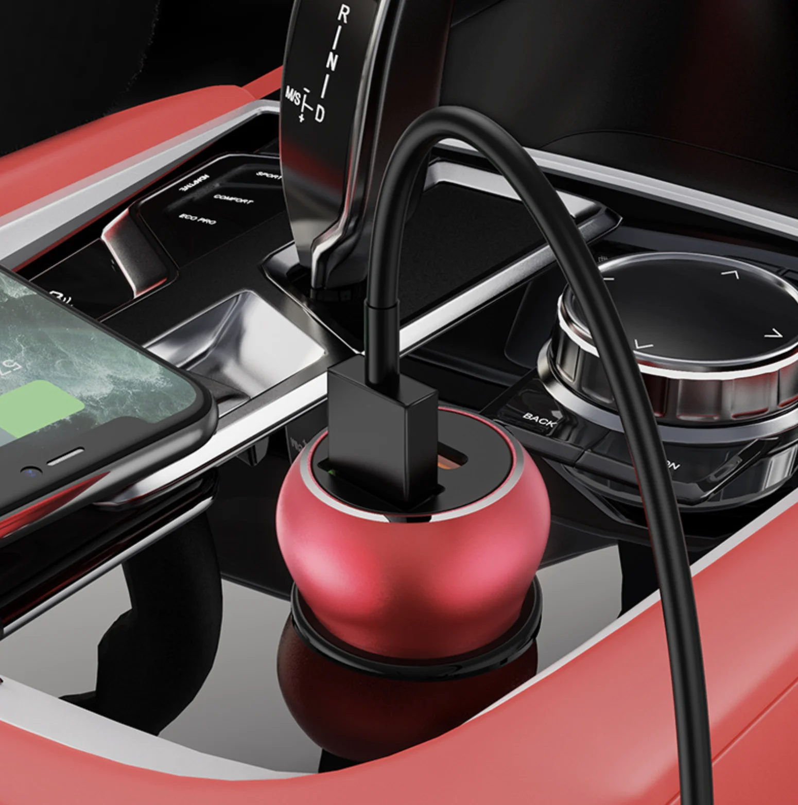 PD 20 Вт QC 3,0 USB + Type-C автомобильное быстрое зарядное устройство (черный/красный)