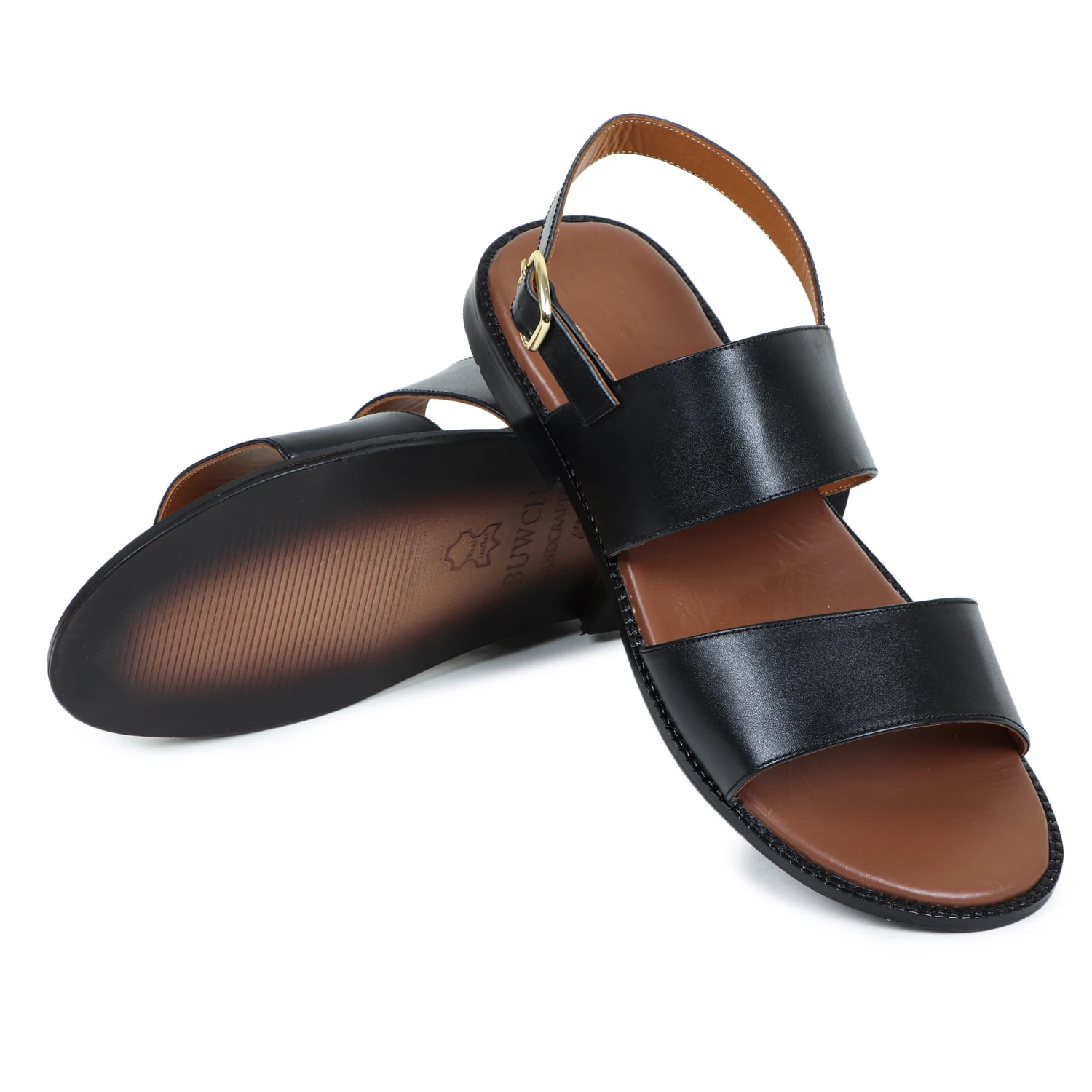 Мужские босоножки из натуральной кожи модные сандалии с двумя ремешками цвет черный/коричневый для повседневных и официальных мероприятий на открытом воздухе