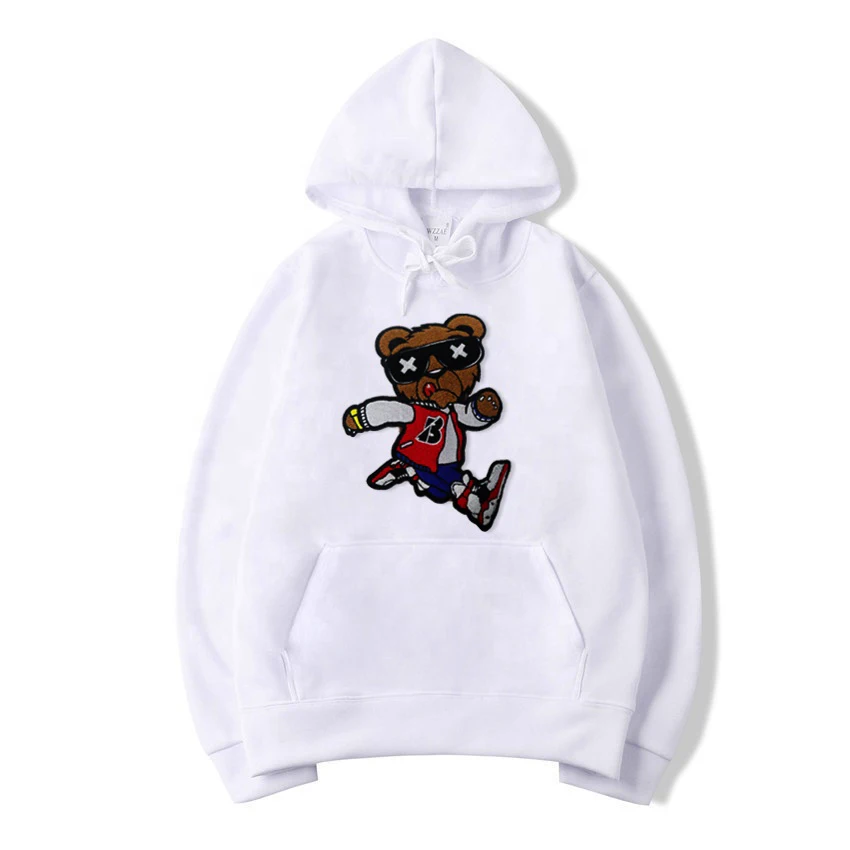 Wholesale Custom Chenille Patch Hoodie Customized Embroidery Logo Oversized Unisex Pullover Cheap Hoodie/white patches hoodies