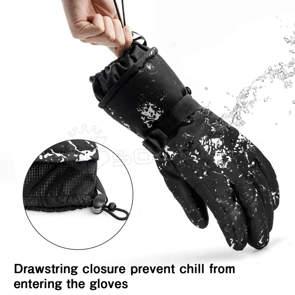 Printed Winter warm Outdoor Sports Ski Gloves  Leather Snowboard Gloves