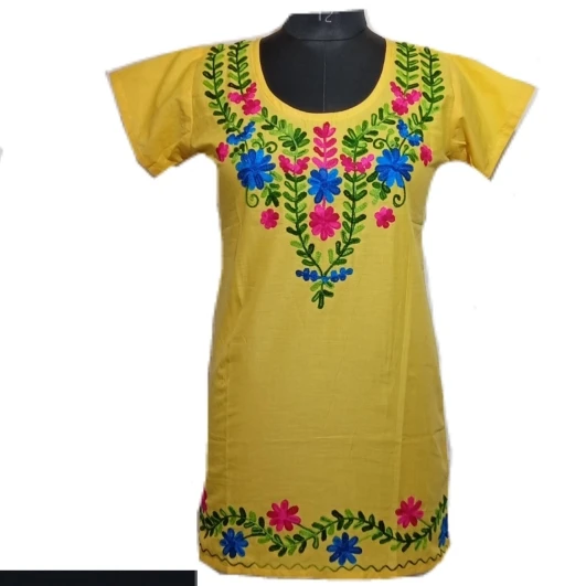 Indian Boho Traditional T-Shirt type dress black color flower printed women mexican cotton embroidery plain dress for ladies