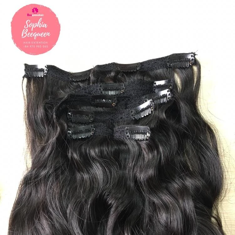 Clip-in hair extention Natural Wavy Double Drawn Natural Black color #1B No Shedding No Tangling Dyalbe best virgin hair