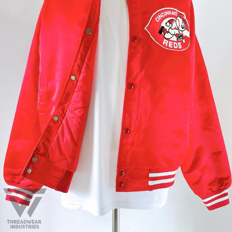Изготовленный На Заказ блок красная и черная атласная Цинциннати бейсбол вышитые полный с боковой молнией Молодежная куртка
