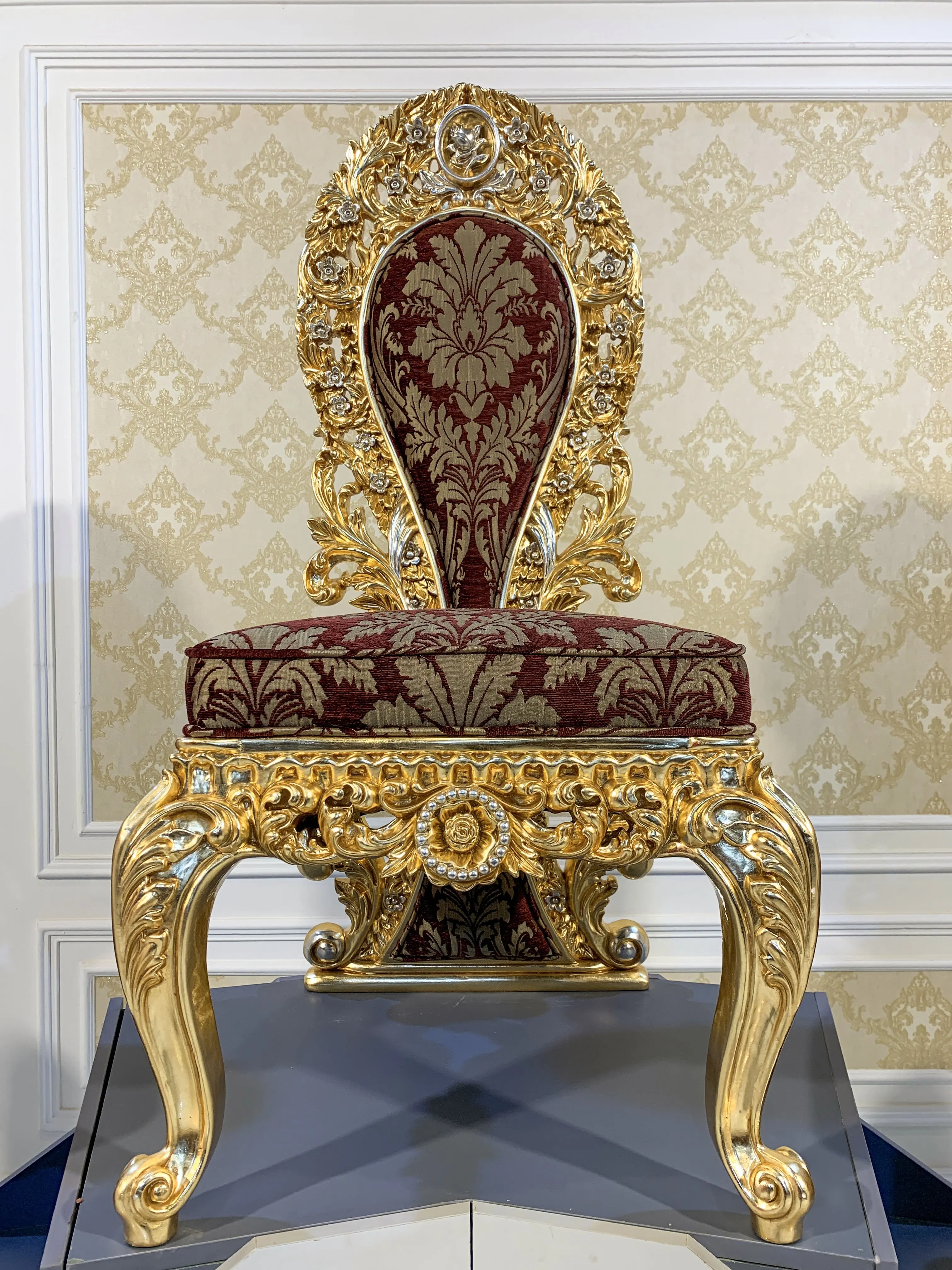 Louis Lusso Royal Dining Chair Italian gold inlaid and high quality fabric cover