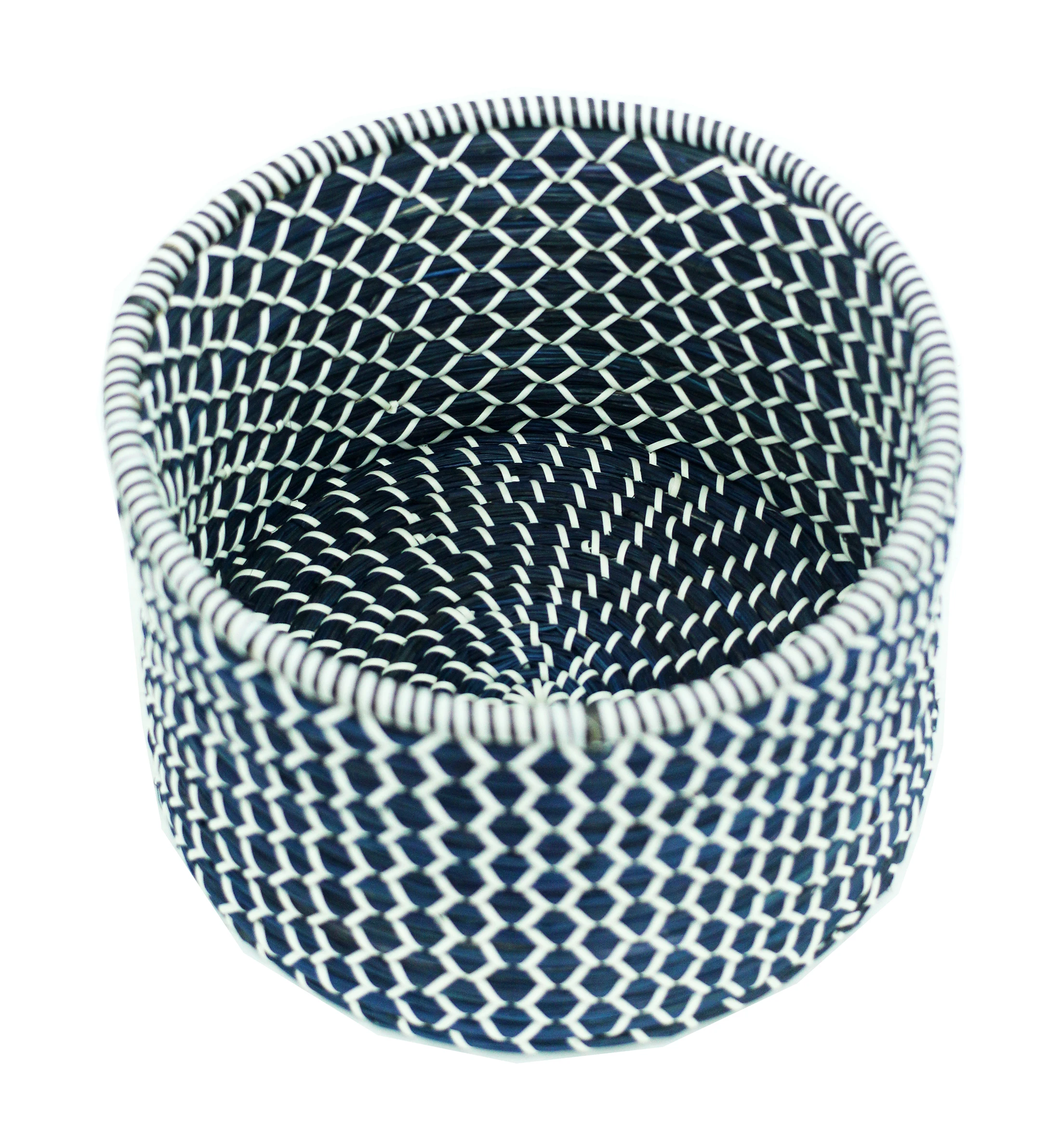 Best quality dark navy with white fibre round storage boxes & bins hand woven from natural eco friendly sea-grass direct OEM ser