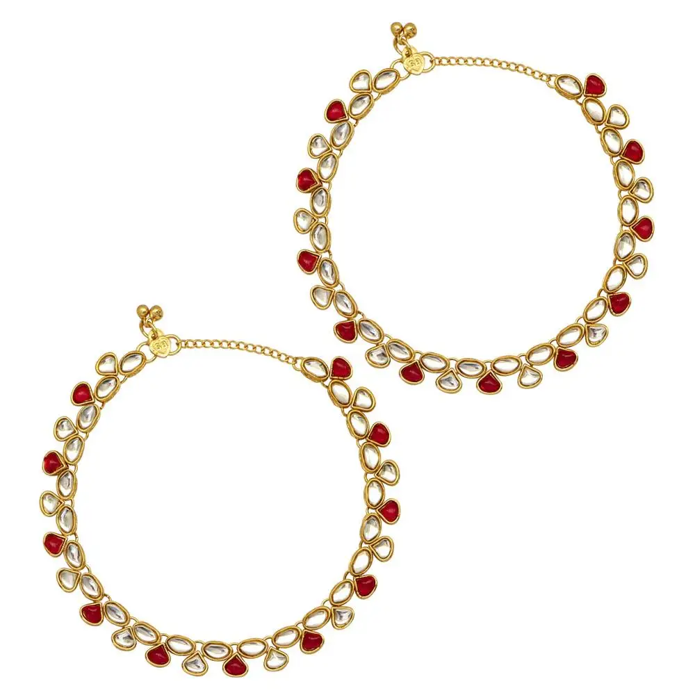 Designer  Indian Jewelry Rani Color Kundan Anklets for women and girls