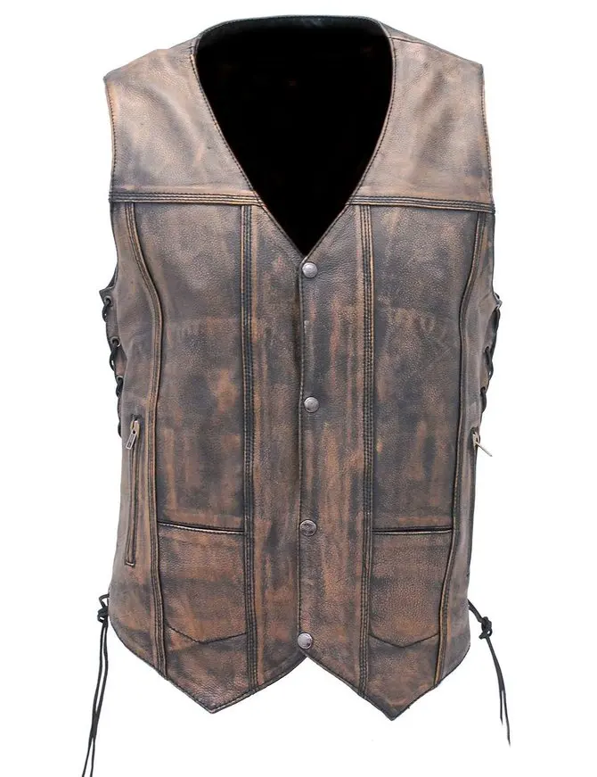 Concealed Carry Pockets Gun Holding Leather Biker Vest Motorcycle Motor Bike Men Vest