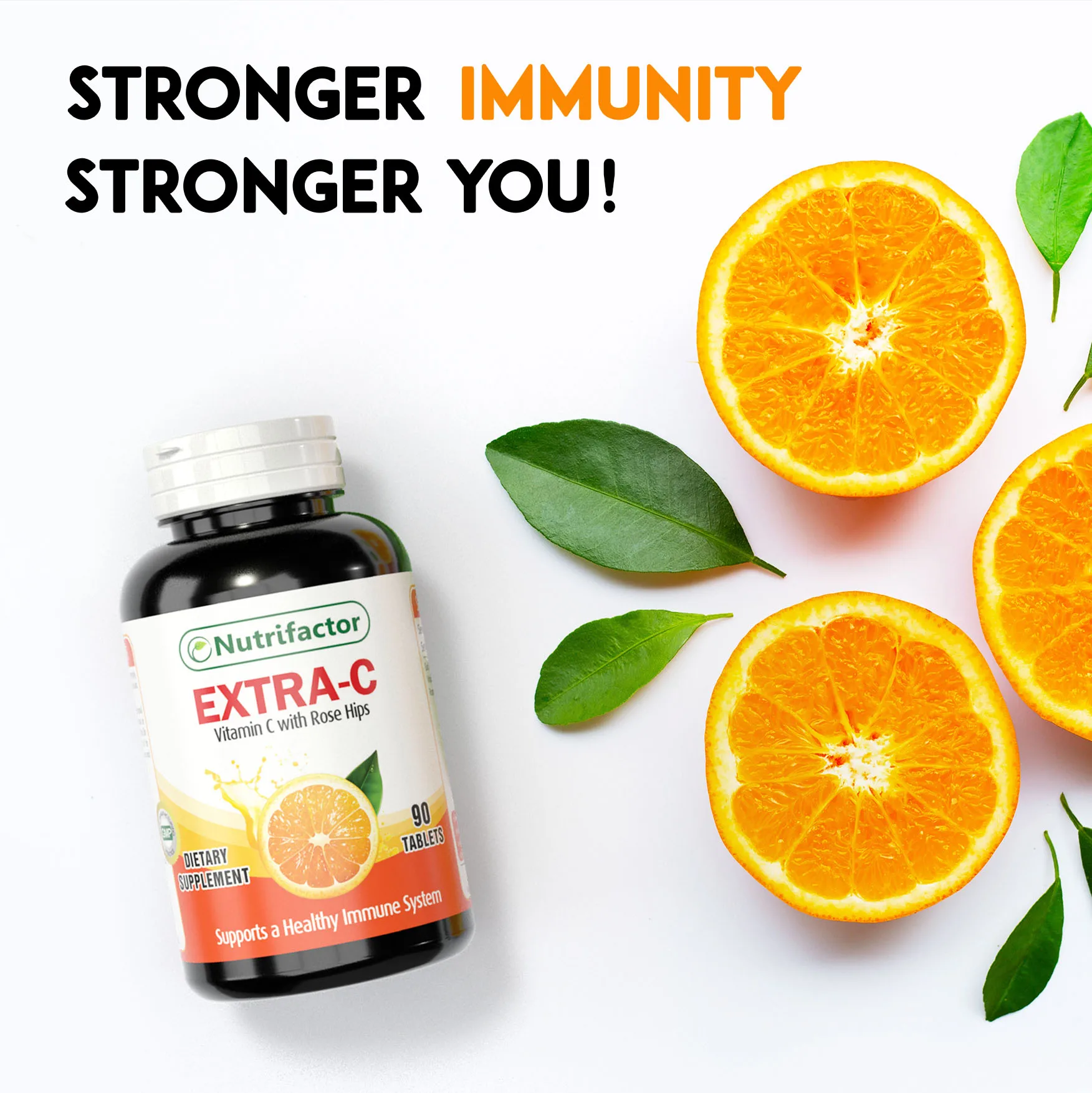 
EXTRA-C Halal Food Supplements Vitamin C 500mg Rosehips Extract 50mg Supports Immune System Nutrifactor Healthcare Product 