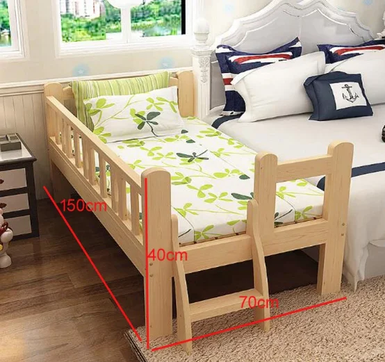 Современная детская кровать из массива дерева с поручнем для спальни