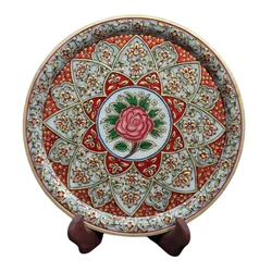 Традиционная белая мраморная декоративная тарелка ручной работы в индийском стиле с деревянной подставкой столешницы мраморные