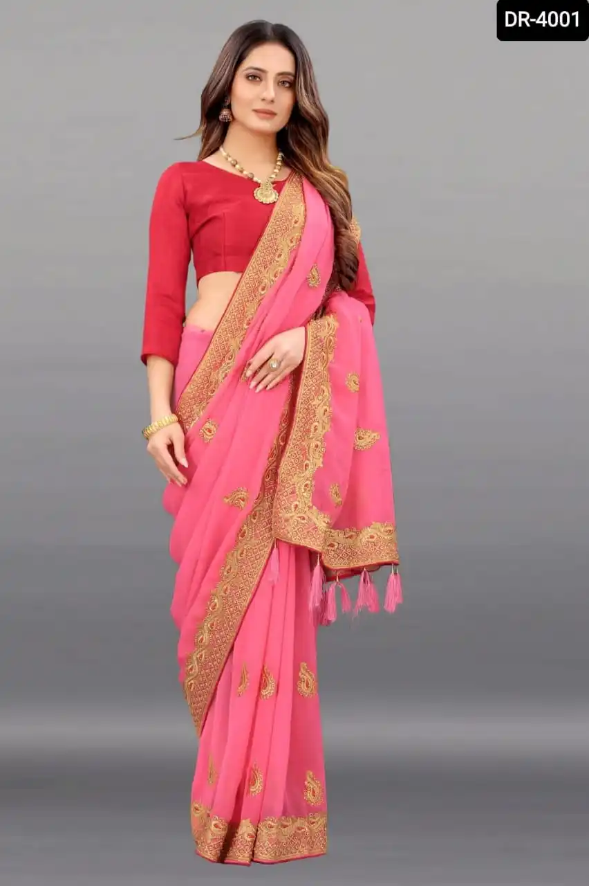 Сари индийского дизайна с вышивкой сари из креп-жоржета привлекательным цветом и блузкой для женщин вечеринки