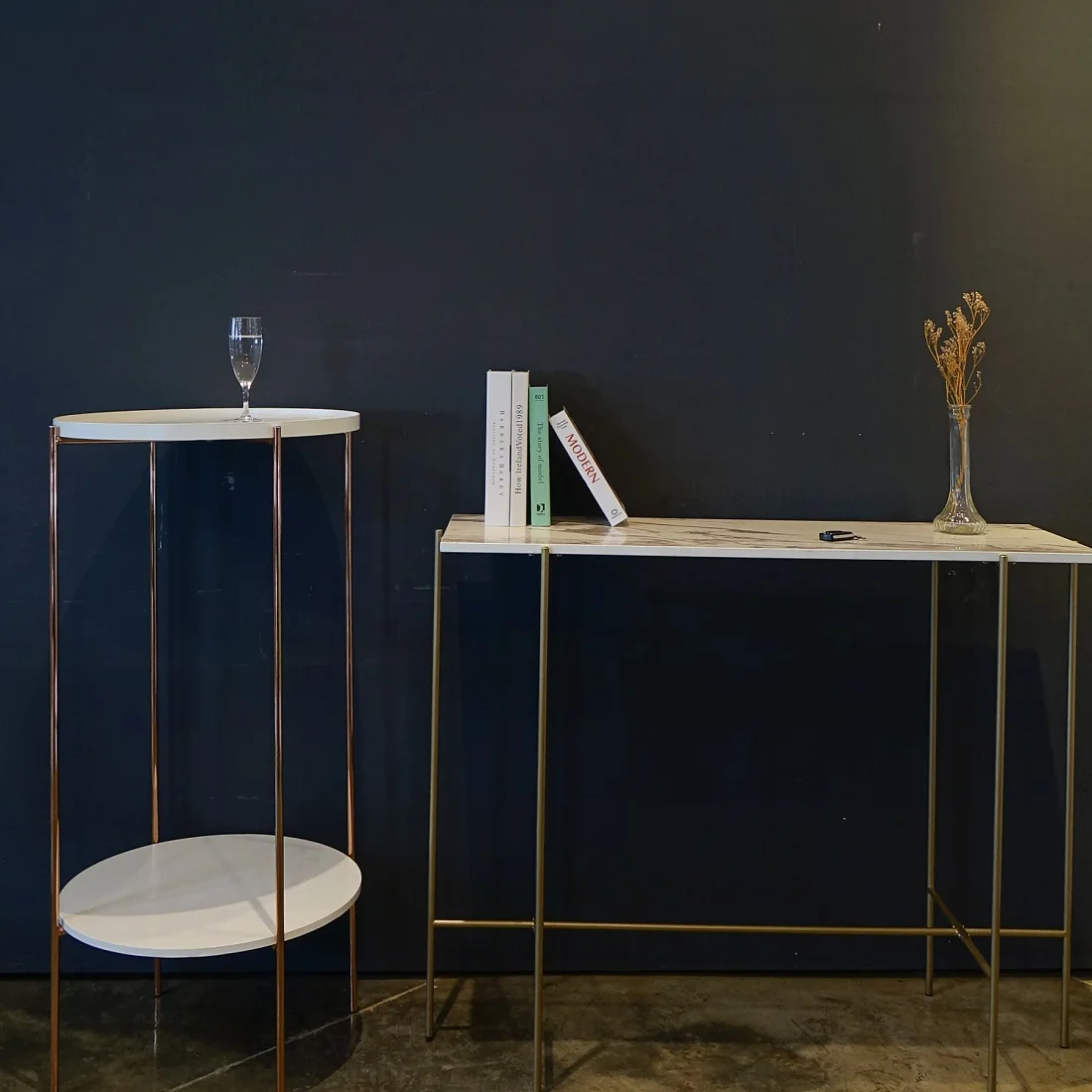 White Top Gold Marble Contemporary Console Table with Gold Base