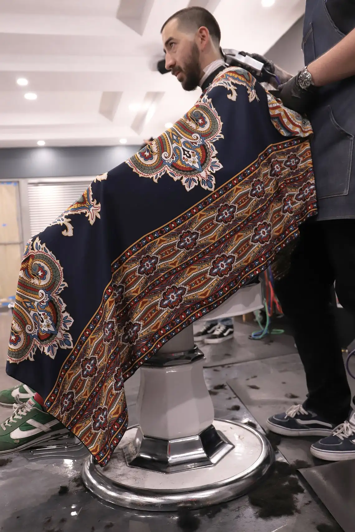 
Paisley Colores Haircut Cape Gown Drape Barber Products | Black Thread Products 