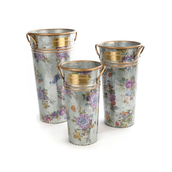 most popular design white and gold metal flower vase with golden flower design flower pot for showpiece