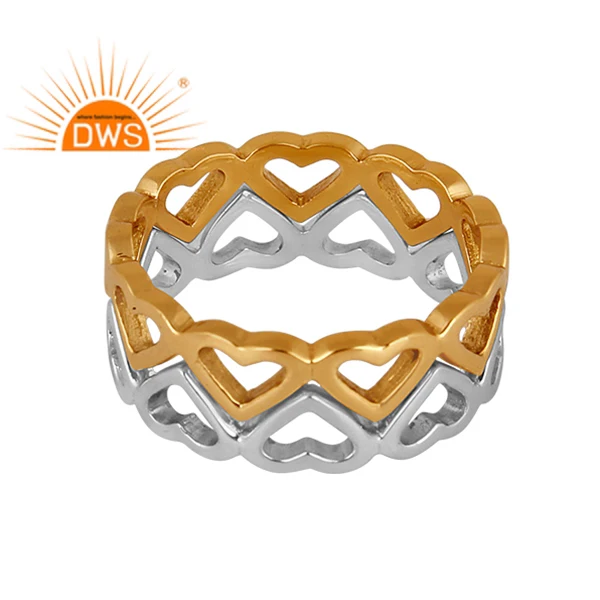 High Quality Gold Plated Fine Silver Classic Heart Shaped Double Band Ring Jewelry Manufacturer