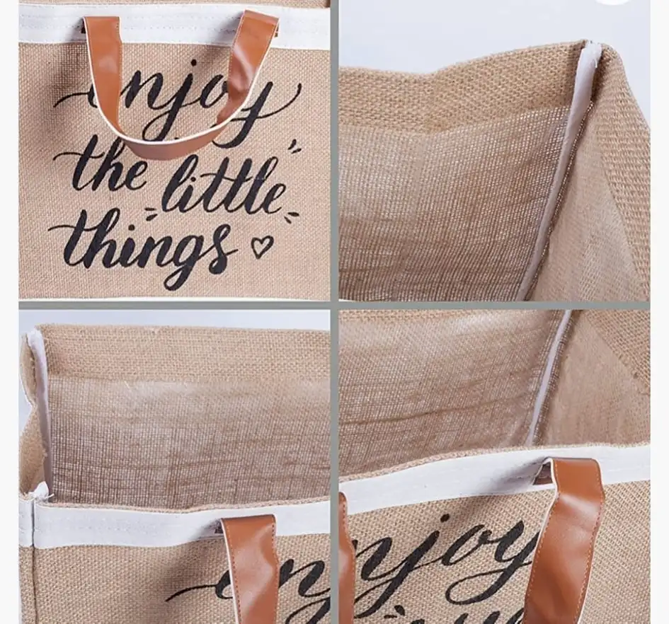 eco friendly womens girls jute burlap hessian tote top load bag natural materials hand crafted beg