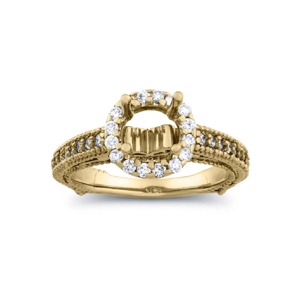 
Sheetal Impex 1.00 Tcw SI Clarity FG Color Round Shape Real Natural Diamonds Studded 18 Kt Yellow Gold Semi Mount Ring 