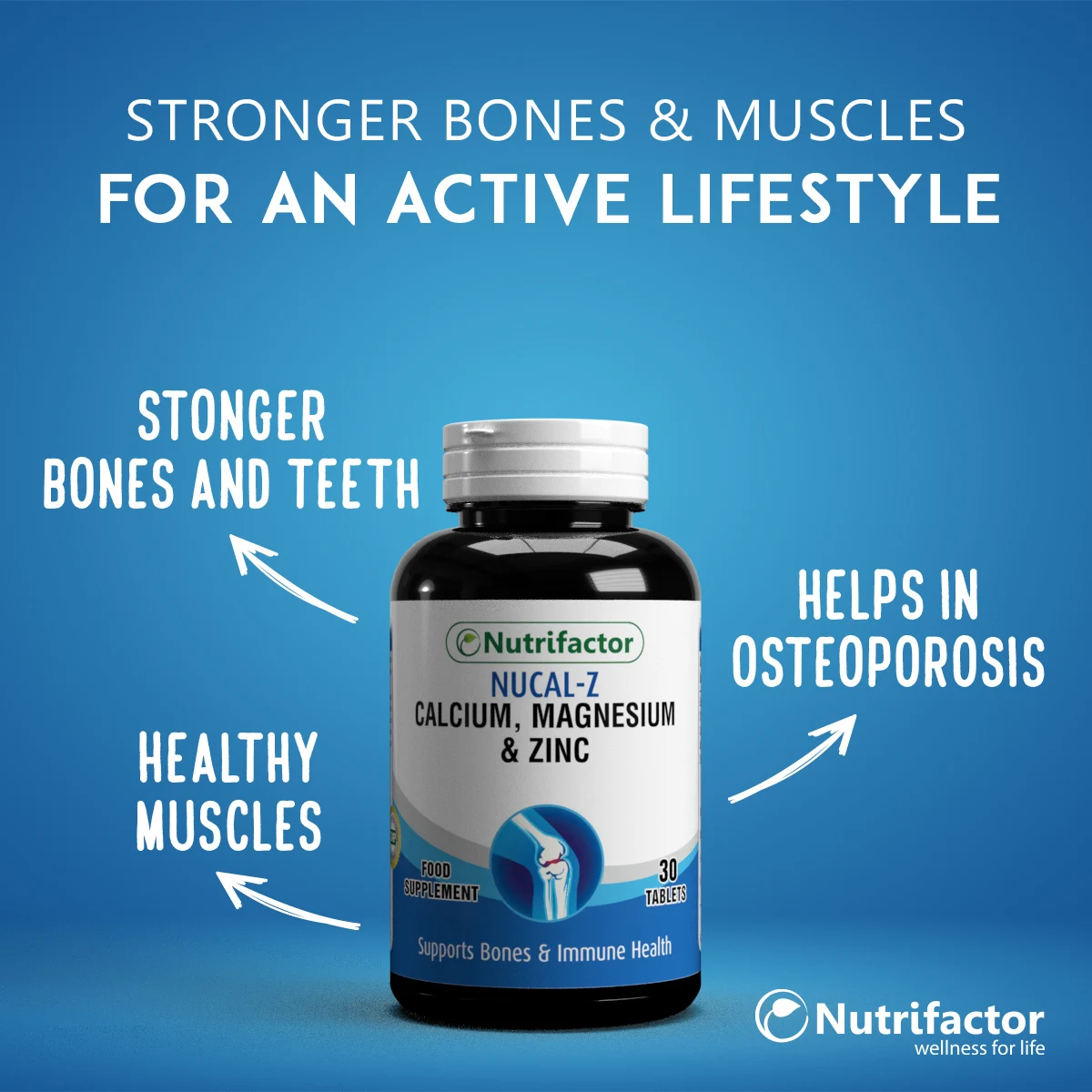 
NUCAL-K Halal Food Supplement Vitamin D K Calcium Carbonate Cholecalciferol Bones and Muscles Health Nutrifactor Healthcare Tab 